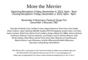 more the merrier, art show postcard. reception dates and artist list